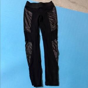 BCBGMaxAzria Black Leggings with Shiny Panel Accents